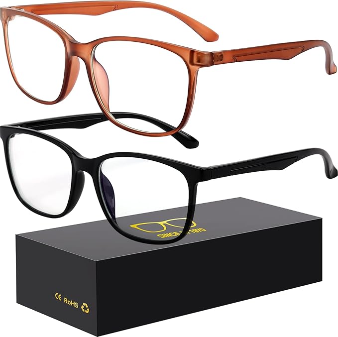 Oilway Blue-Light Blocking Glasses Computer Reading/Gaming/TV/Phones Glasses Fashion Anti Eyestrain Glasses for Women Men（A8 Black + Coffee）