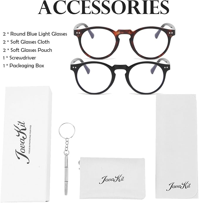 JOVAKIT Round Blue Light Glasses for Women Men Fashion Retro 90s Small Frame Computer Eyeglasses Anti Eyestrain