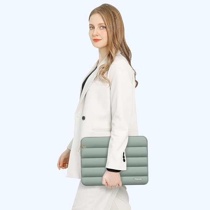 MOSISO Laptop Case 16 inch, 15-15.6 inch Puffy Laptop Sleeve Compatible with MacBook Pro 16 M5 M4 M3 M2 M1, HP Dell ASUS Acer Toshiba Lenovo, Polyester Horizontal Bag with Small Case, Antique Green