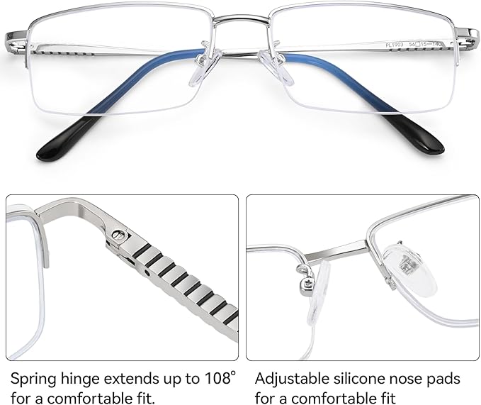 Dollger Rectangle Blue Light Glasses for Men Metal Anti Bluelight Blocking Glasses for Computer Fashion Eyeglasses Small Half