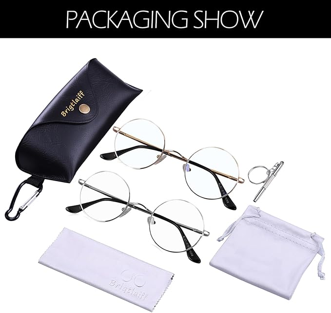 Brigtlaiff Round Blue Light Blocking Glasses for Men Women, Computer Gaming TV Glasses Anti Eyestrain with Metal Frame