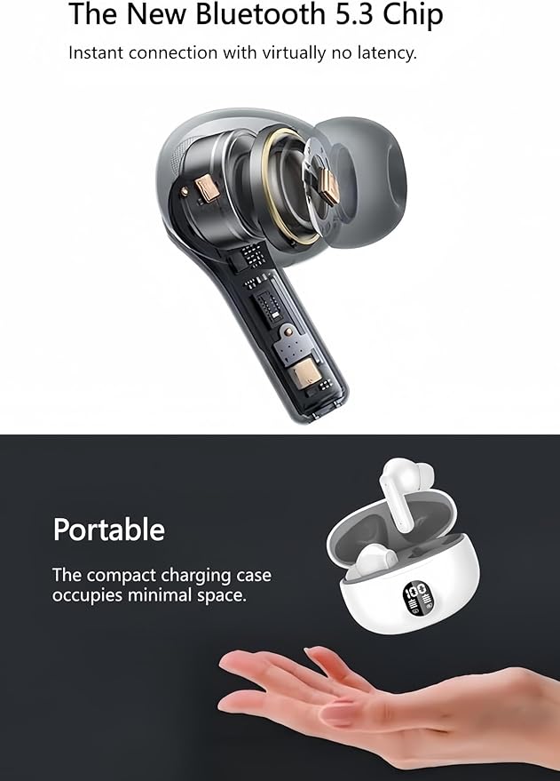 Wireless Earbuds Bluetooth V5.3 2025 Headphones 36H Playback Deep Bass Stereo Ear Buds with LED Power Display Charging Case IPX5 Waterproof Earphones with Mic Headset (Black) (White)