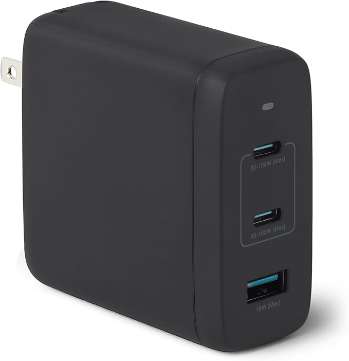 Amazon Basics Fast Charging USB C Nano GaN Wall Charger, 120W 3-Port for Laptops Tablets Phones, Black
