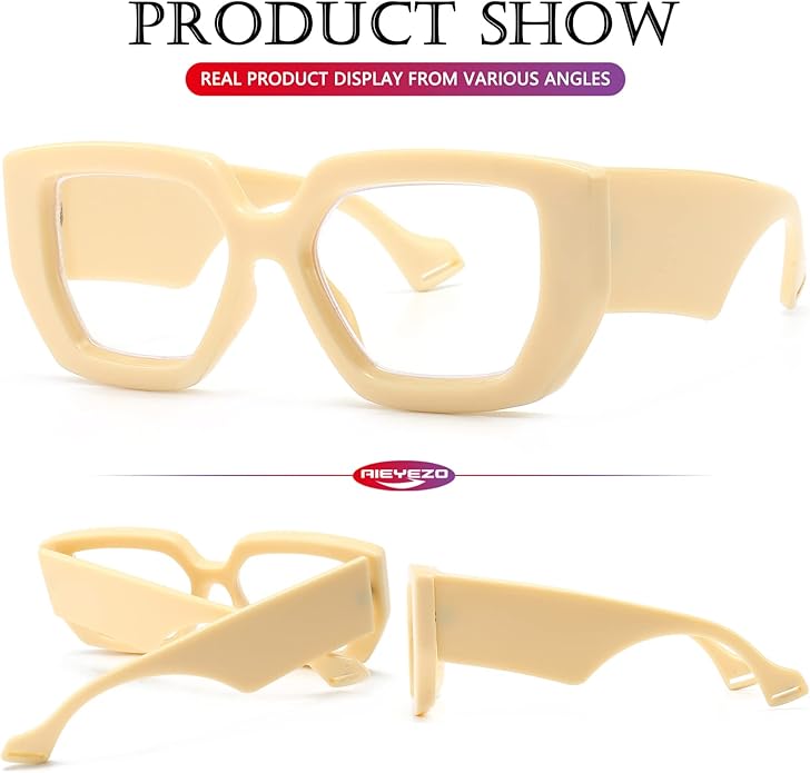AIEYEZO Thick Frame Blue Light Glasses Men Women, Fashion Square Computer Eyeglass Anti Eyestrain & Prevent Headache