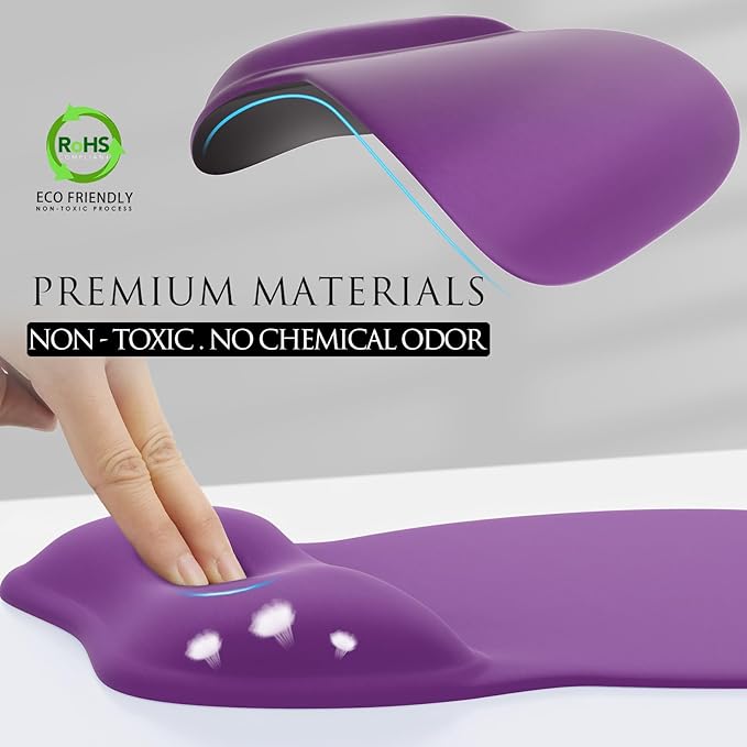 MROCO Ergonomic Mouse Pad with Gel Wrist Rest, Smooth Wrist Support Surface, Non-Slip PU Base for Pain Relief, Comfortable Mousepad for Computer, Laptop, Office & Home, 9.4 x 8.1 in, Violet Purple