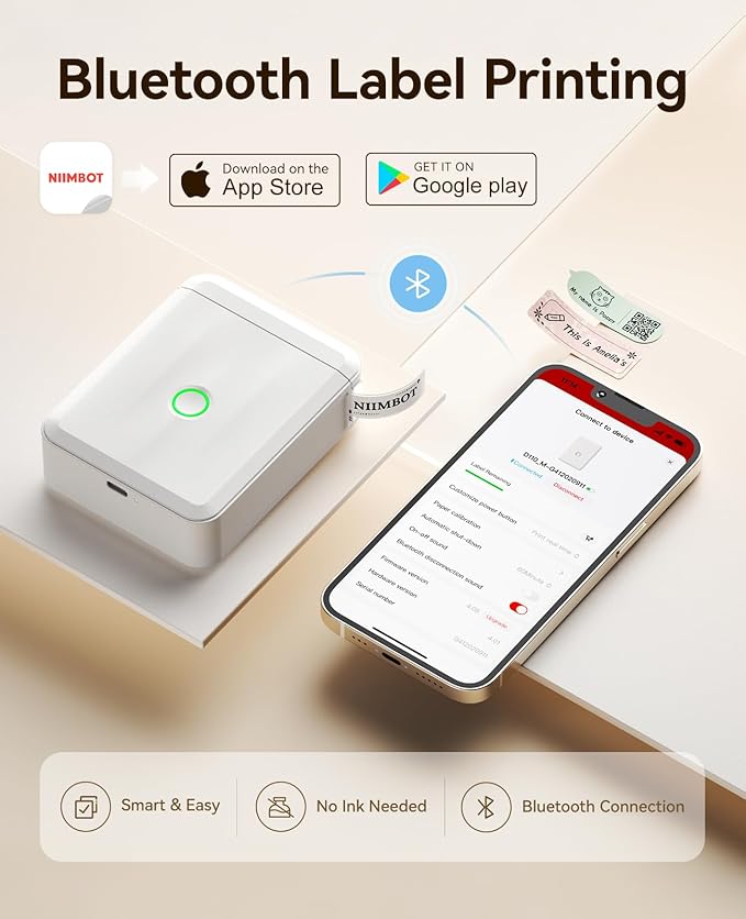 NIIMBOT Label Maker Machine Bluetooth Label Printer for School Home Office Organization, Wireless Mini Labeler D110 Upgraded Version, Label Machine with 1 Label Tape, White
