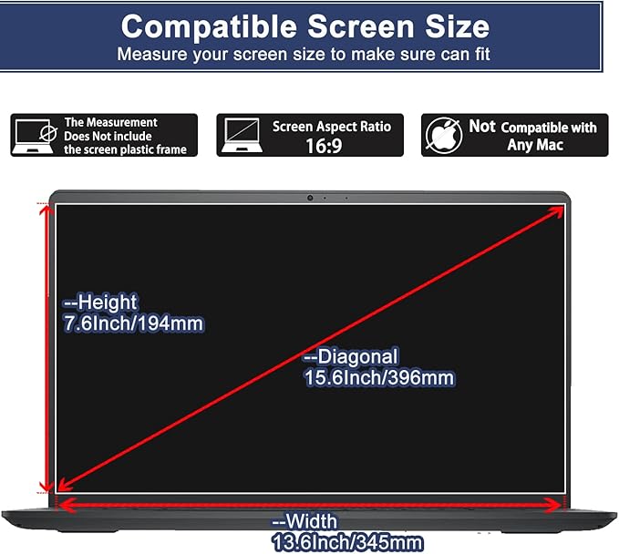 (2-Pack) 15.6" Laptop Screen Protector Tempered Glass for 15.6 HP/Dell/ASUS/Sony/Samsung/Lenovo/Acer/MSI/LG and All Other Brands 15.6" 16:9 Laptop, 9H Hardness, Anti Fingerprint, No Bubble, HD