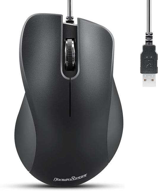 Perixx PERIMICE-221U Wired Ergonomic USB Mouse - 4.9 Ft Cable - Optical 1000 DPI Design - Black?€??€?