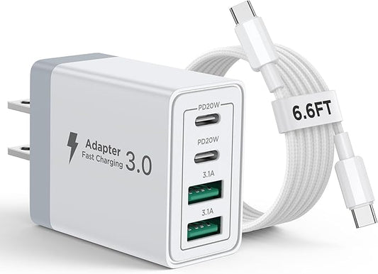 iPhone 16 15 Charger Fast Charging, 20W Dual Port USB C Charger Block with 6FT USB C Charging Cable Cord for iPhone 16 15 14 13 12 11 Pro Max XS, iPad, Samsung Phone, Tablet