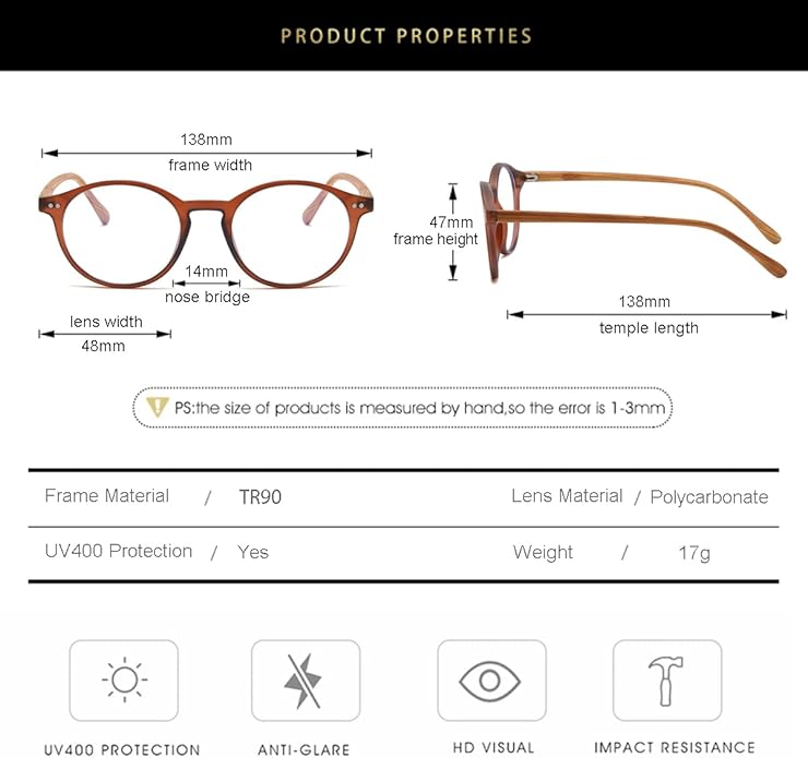 Gleyemor Blue Light Glasses for Men Women, Vintage Round Frame Computer Eyeglasses