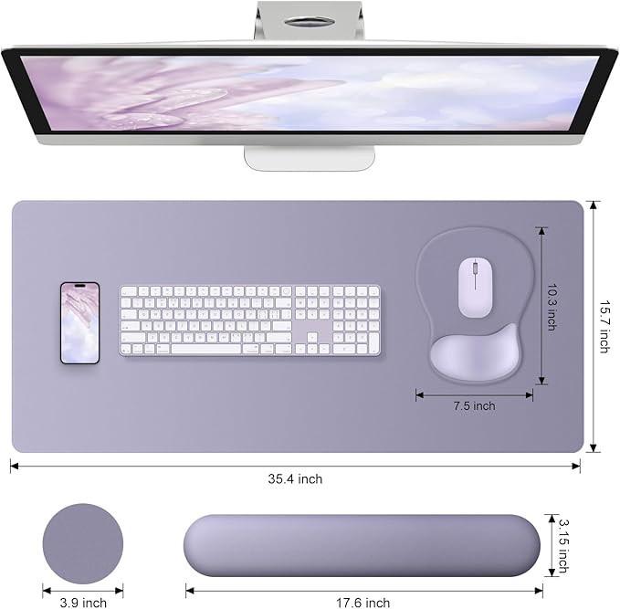 4-in-1 Large Gaming Mouse Pad, Keyboard Wrist Rest Pad & Wrist Support Mousepad Set, Extended Desk Pad Waterproof Desk Mat Protector for Home Office Decor Study Game 35.4×15.7 Inches I Noble Purple