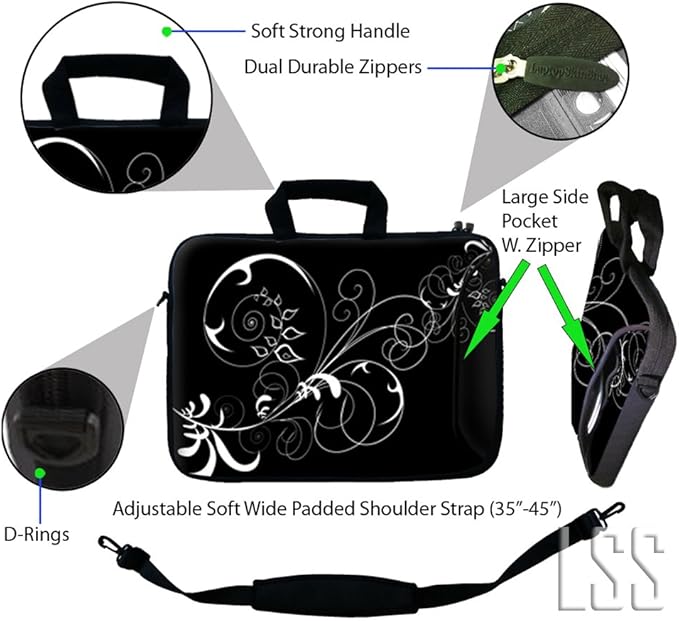 Laptop Skin Shop 15.6 inch Laptop Sleeve Bag Notebook with Extra Side Pocket, Soft Carrying Handle & Removable Shoulder Strap for 14" 15" 15.4" 15.6" Apple MacBook Air, GW, Acer, Aspire Asus, Dell,
