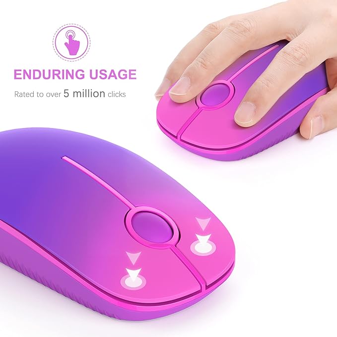 Unipows Wireless Mouse - 2.4G Slim Portable Computer Mouse with Nano Receiver, Less Noise Mobile Optical Mice for Notebook, PC, Laptop, Computer, Mac (Gradient Purple)