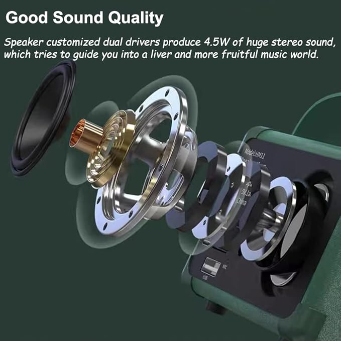Retro Bluetooth Speaker, Portable Wireless Speaker with Crystal Clear Stereo Sound, Retro Decor for Bedroom Office Kitchen, Birthday Gifts Ideas for Women Men Teens (Green)