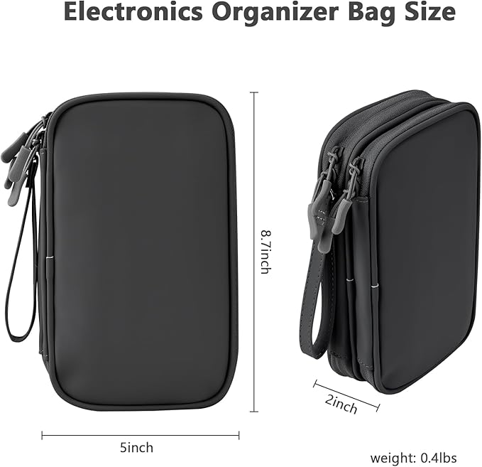 DDgro Cables Organizer Travel Pouch for Men Women to Organize and Storage Tech Accessories Electronics Cords (Black, PU-M)