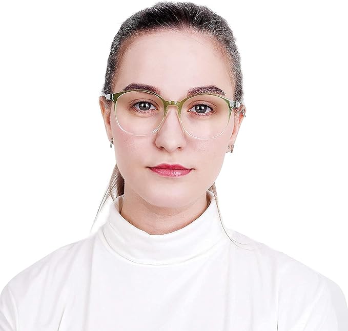 LifeArt Round Blue Light Blocking Glasses, Computer Glasses, Gaming Glasses, TV Glasses for Women Men (Clear Green, 2.75 Magnification)