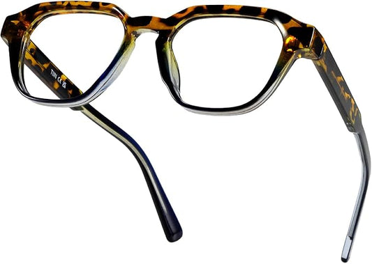 TIJN Blue Light Blocking Glasses, Anti Eyestrain UV Protection, TR90 Square Frame Glasses Chic Preppy Look for Women and Men