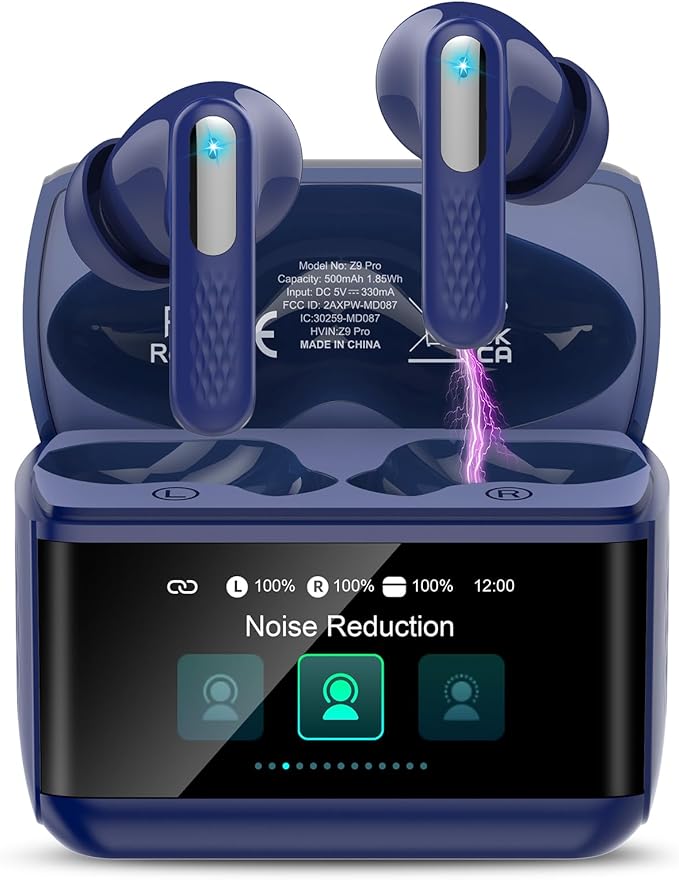 Wireless Earbuds with Touch Screen, Bluetooth 5.4 Headphones, Transparency Mode, IPX7 Earphones Dark Blue
