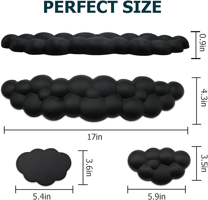 Cloud Wrist Rest Keyboard, PU Leather Memory Foam Wrist Rest for Computer Keyboard, Ergonomic Keyboard Wrist Rest Pad and Cute Mouse Wrist Rest for Gaming, Office, Computer, Typing Pain Relief, Black