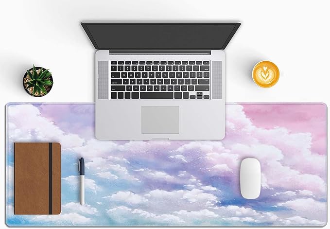 Cute Watercolor Pastel Sky Mouse Pad (31.5 × 11.8 × 0.12 inch) Extended Large Mouse Mat Desk Pad, Stitched Edges Mousepad,Non-Slip Rubber Base,Gaming Mouse Pad XL
