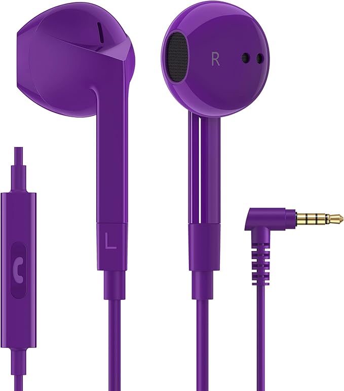 LUDOS FEROX Wired Earbuds in-Ear Headphones, 5 Year Warranty, Earphones with Microphone, Noise Isolation Corded for 3.5mm Jack Ear Buds for iPhone, Samsung, Laptop, Kids, School Students - Purple