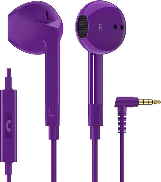 LUDOS FEROX Wired Earbuds in-Ear Headphones, 5 Year Warranty, Earphones with Microphone, Noise Isolation Corded for 3.5mm Jack Ear Buds for iPhone, Samsung, Laptop, Kids, School Students - Purple
