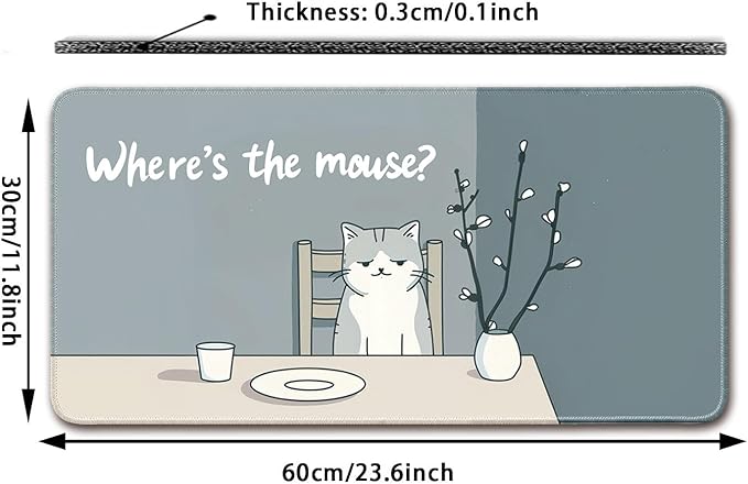 Desk Pad Protector, Office Desk Mat, Large Mouse Pad, Non-Slip Desk Blotter, 23.6x11.8 inch, Grey Cat Pattern