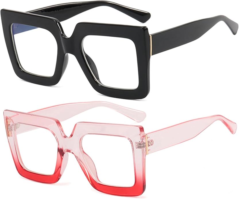 Onrtry Oversized Square Blue Light Glasses for Women Men Thick Frame Big Computer Eyewear Non-Prescription Eyeglasses