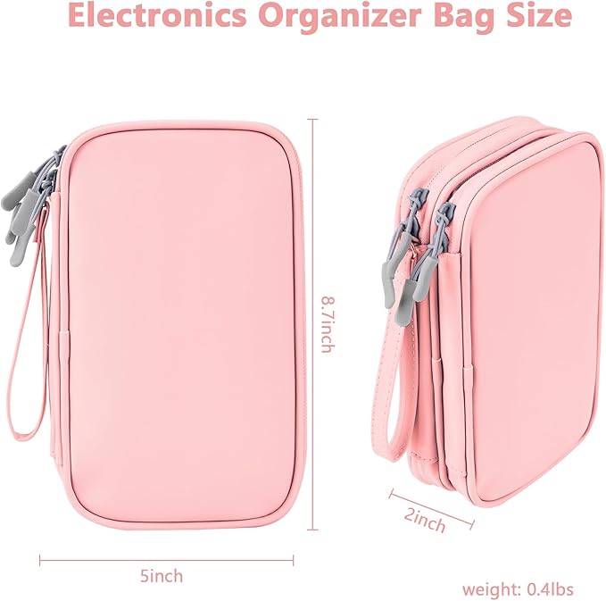 DDgro Electronics Travel Organizer, Tech Accessories Pouch Bag for Cables/Charger & Cords (Pink, PU-M)