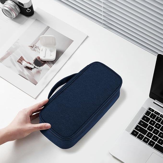 Teskyer Tech Organizer Pouch – Portable Waterproof Electronics Bag with Compartments for Cables, Chargers, Earbuds & Phone (Navy Blue)