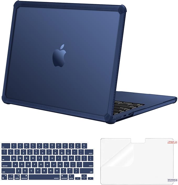 MOSISO Compatible with MacBook Air 13 inch Case M5 2026 M4 2025 M3 M2 2024-2022 A3449 A3240 A3113 A2681,3 in 1 Kit Crack-Resistant Heavy Duty Protective Plastic Hard Case with TPU Bumper,Midnight Blue