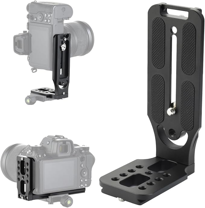 UTEBIT Camera L Bracket with 1/4'' Screw Hole, Vertical Horizontal Switching Tripod Mount with Quick Release Plate, Compatible with Canon Nikon Sony DJI Osmo Stabilizer Tripod Monopod, Black by UTEBIT