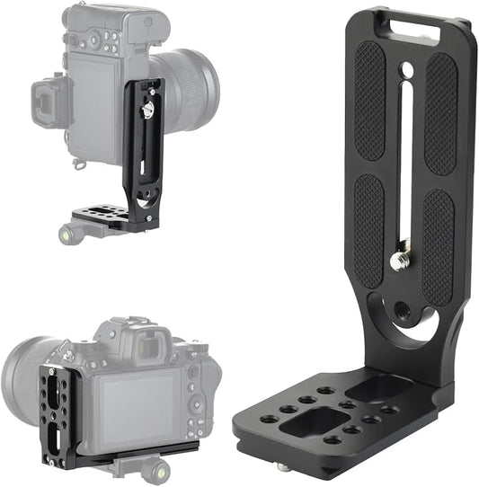UTEBIT Camera L Bracket with 1/4'' Screw Hole, Vertical Horizontal Switching Tripod Mount with Quick Release Plate, Compatible with Canon Nikon Sony DJI Osmo Stabilizer Tripod Monopod, Black by UTEBIT