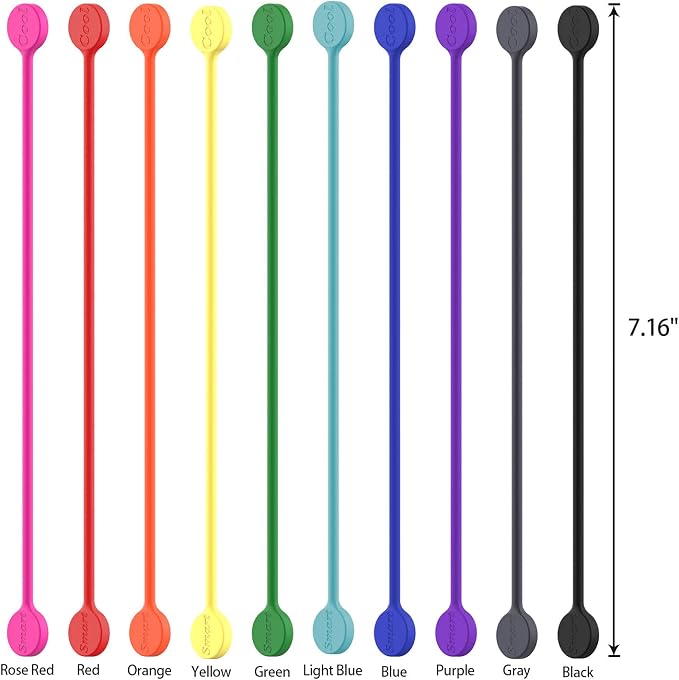 SMART&COOL Reusable Silicone Magnetic Cable Ties for Bundling and Organizing, Holding Stuff, Book Markers, Fridge Magnets, Assorted Color, 7.16'' (10-Pack, Aqua) - Image 4