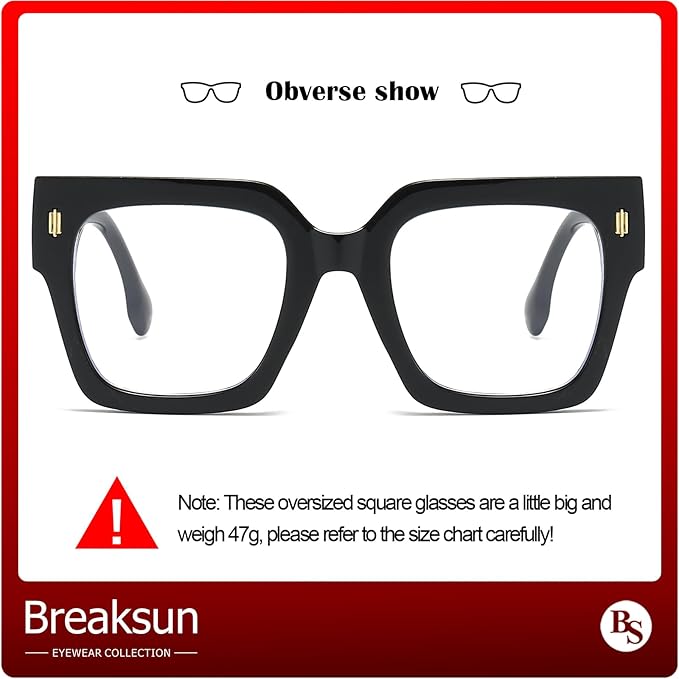 Breaksun Fashion Oversized Blue Light Blocking Glasses for Women Men Trendy Big Square Frame Computer Eyeglasses
