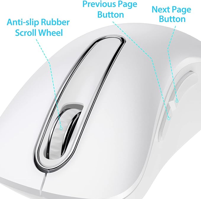 memzuoix 2.4G Wireless Mouse, 1400 DPI Computer Mice with USB Receiver, Portable Wireless USB Mouse Battery Powered Cordless Mice for Laptop, PC, Desktop, 5 Buttons (White)