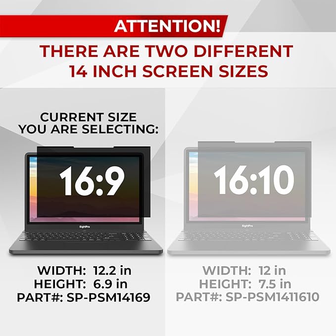 SightPro Magnetic Laptop Privacy Screen 14 Inch 16:9 - Patented Removable Laptop Privacy Filter Shield and Protector