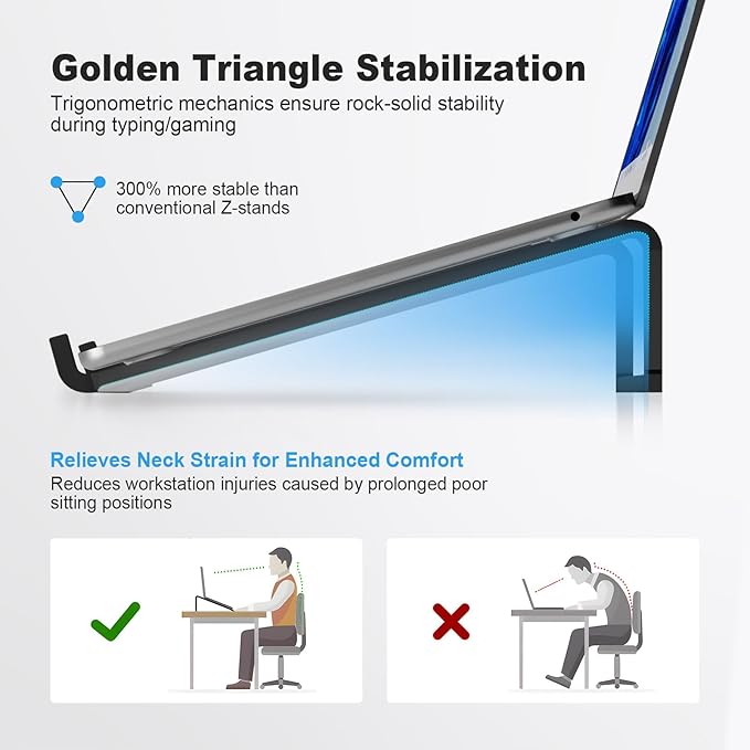 TENOC Foldable Laptop Stand for Desk, Universal Laptop Riser Ventilated Holder Mount Compatible with MacBook, Notebook, ASUS, Acer and More, Black