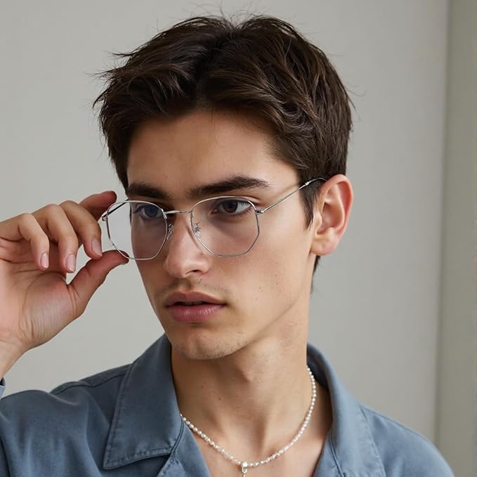 Hexagonal Metal Blue Light Blocking Glasses Anti Eye Strain for Digital Screens Lightweight Frame for Men Women