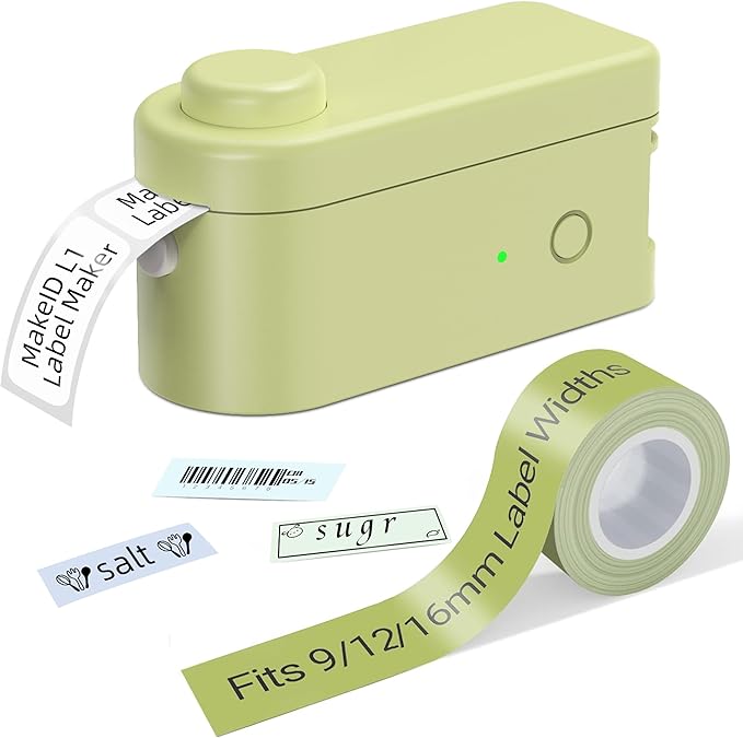 Makeid Label Maker Machine with Tape - Compatible with 9/12/16mm Waterproof Tape, Portable & Rechargeable Label Makers with Built-in Cutter Wireless Label Printer Compatible with Android & iOS Devices