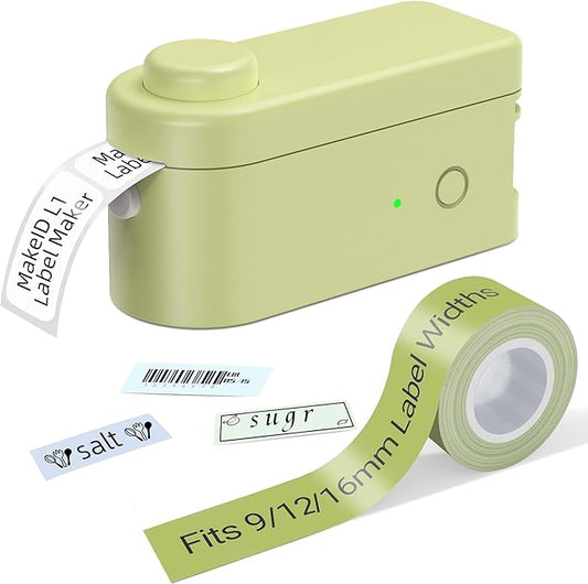 Makeid Label Maker Machine with Tape - Compatible with 9/12/16mm Waterproof Tape, Portable & Rechargeable Label Makers with Built-in Cutter Wireless Label Printer Compatible with Android & iOS Devices
