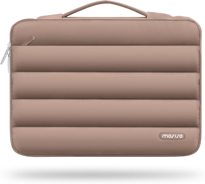 MOSISO 360 Protective 13-14 inch Laptop Case, 13.3 inch Puffy Laptop Sleeve Compatible with MacBook Air 13 13.6 M3 M2 M1/Pro 13/14, HP, Dell, ASUS, Lenovo,Polyester Horizontal Side Open Bag, Brown