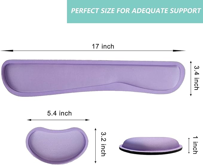Keyboard Wrist Rest Mouse Wrist Support Set, Memory Foam Wrist Rest Pad for Computer Laptop Keyboard Mouse, Ergonomic Wrist Cushion Support for Typing Pain Relief, Gaming Home Office, Purple