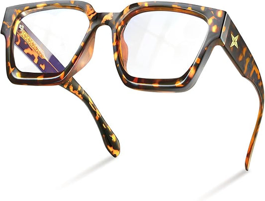 livho Oversized Eyewear Frame for Woman and Men - Rectangle Fashion Glasses for Computer, Chic Preppy Frame