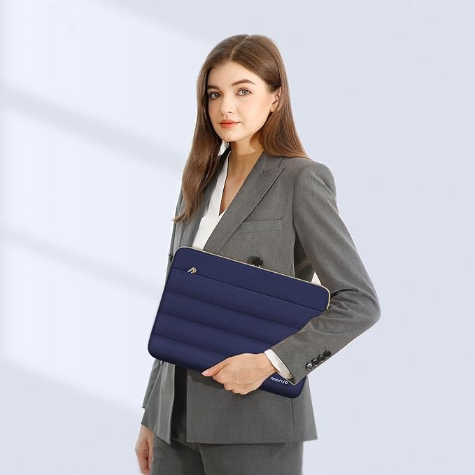 MOSISO Laptop Case 16 inch, 15-15.6 inch Puffy Laptop Sleeve Compatible with MacBook Pro 16 M5 M4 M3 M2 M1, HP Dell ASUS Acer Toshiba Lenovo, Polyester Horizontal Bag with Small Case, Navy Blue