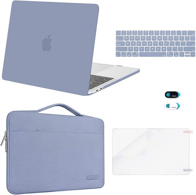 MOSISO Compatible with MacBook Pro 13 inch Case M2 2026, 2025, 2024-2016 A2338 M1 A2251 A2289 A2159 A1989 A1708 A1706, Plastic Hard Case&Bag&Keyboard Skin&Webcam Cover&Screen Protector, Lavender Gray