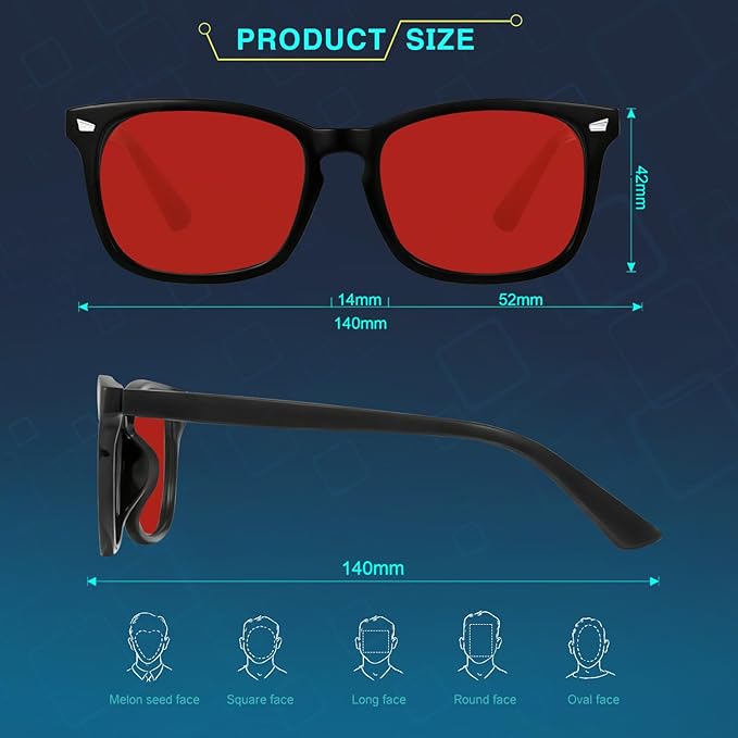 Red Lens Glasses Blue Light Glasses Men Women - 99.9% Blue Green Blocking for Computer, Gaming, TV, Phone Screens