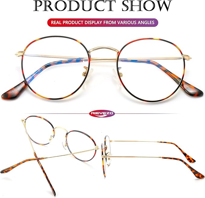 AIEYEZO Blue Light Glasses for Women Men Fashion Retro Circle Wire Frames Eyeglasses Anti-Blue Light Computer Gaming Glasses