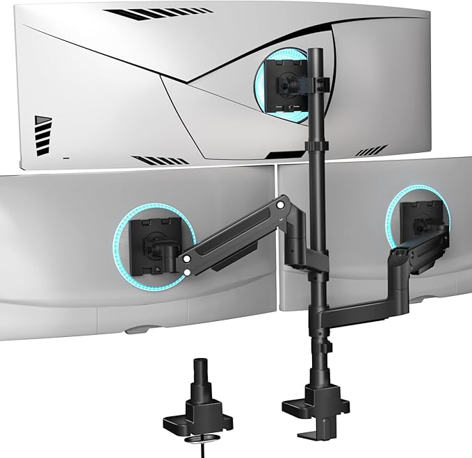 WALI Triple Monitor Mount - Extra Tall 3 Monitor Desk Mount for 13-49 Inch Ultrawide Screens, Up to 44 lbs, Fully Adjustable Heavy Duty Monitor Arm, VESA 75/100 mm (GSDM003-P), Black