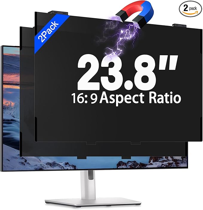2 Pack 23.8 Inch Magnetic Computer Privacy Screen Filter for Monitor 16:9 Aspect Ratio, Removable Hanging Privacy Screen Shield, Anti Blue Light Filter, Anti-Glare Protector